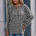 Blouse with Plaid Pattern and Bow Detail