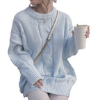 Women's Chunky Knit Sweater with Cable Design and Wide Cut