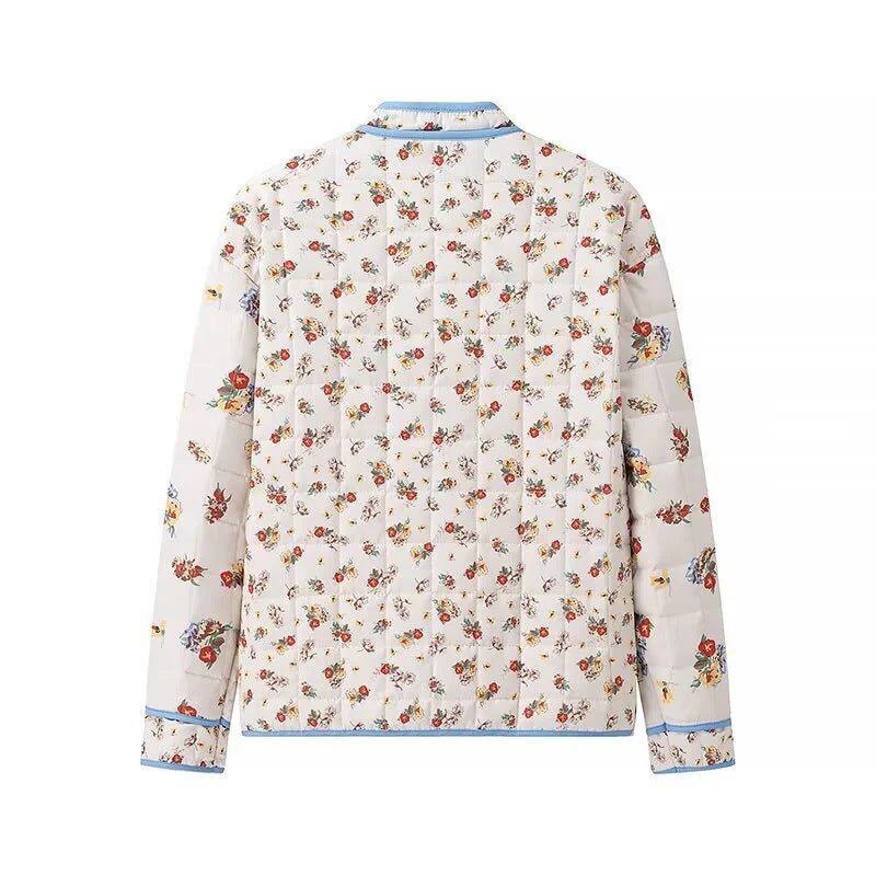 Women's Floral Quilted Jacket with Pockets