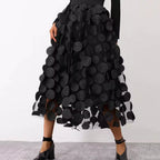 Flared Midi Skirt with Transparent 3D Appliqués and Elastic Waistband