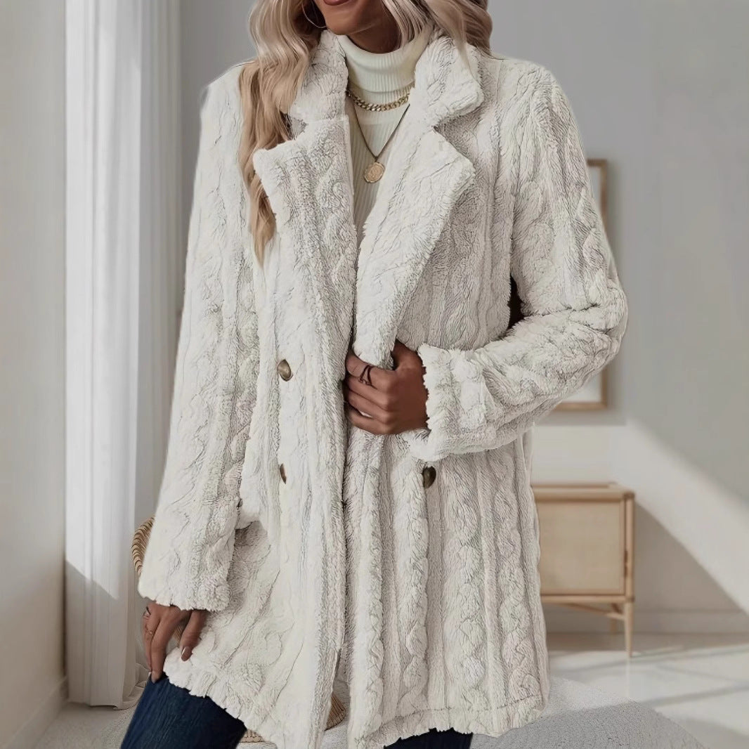 Women's Fashionable Chunky Knit Coat with Double-Button Details