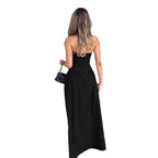 Elegant Bandeau Maxi Dress with Flowing Skirt and Elastic Waistband