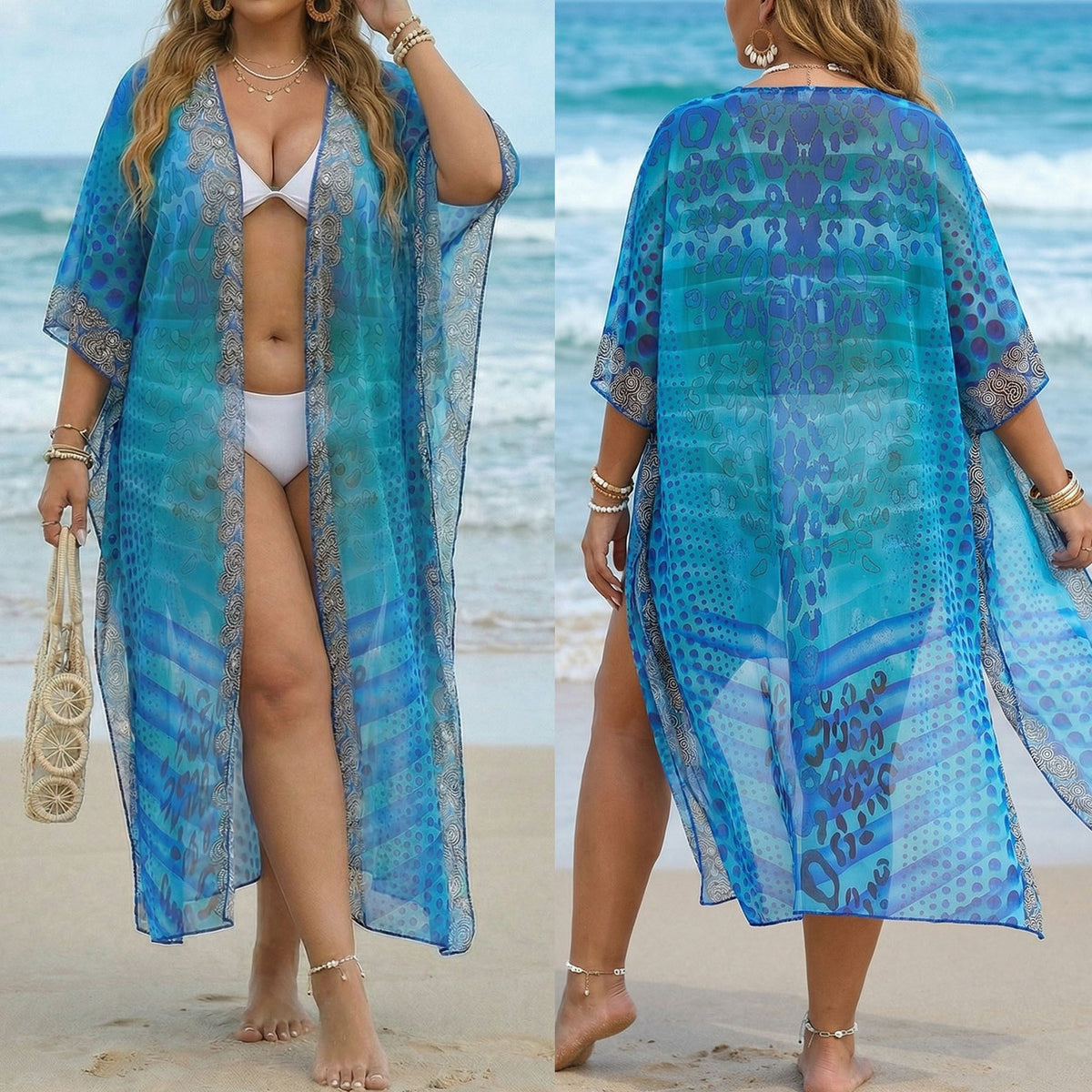 Women's Elegant Beach Kimono with Delicate Pattern