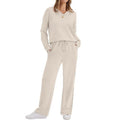 Women's Casual Lounge Set with V-Neck Sweatshirt and Loose Drawstring Pants