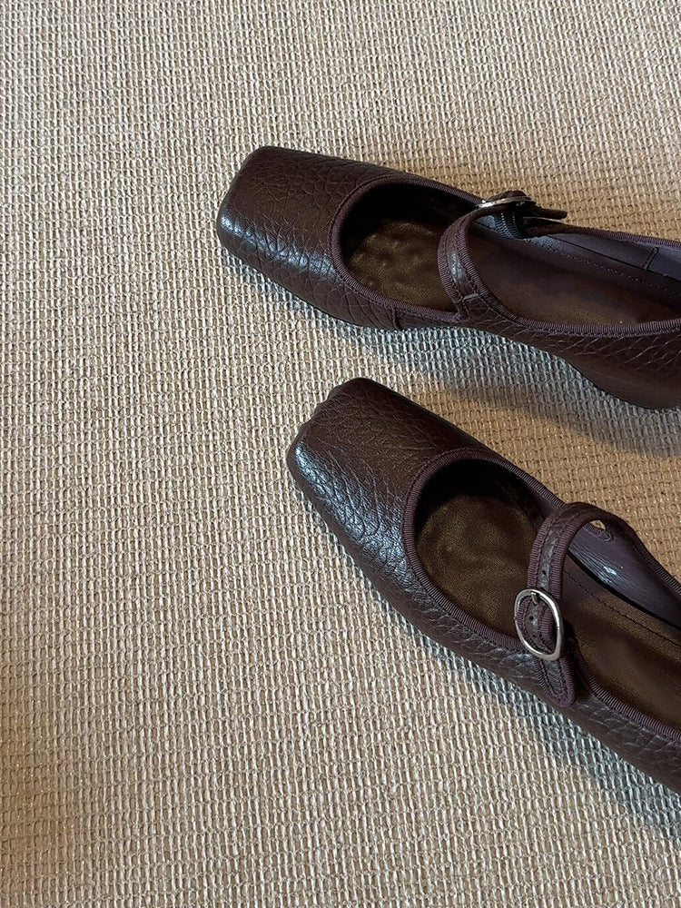 Women's Square-Toe Ballet Flats with Adjustable Strap