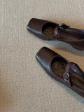 Women's Square-Toe Ballet Flats with Adjustable Strap