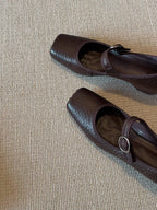 Women's Square-Toe Ballet Flats with Adjustable Strap