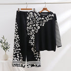 Women's Fashionable Lounge Set with Animal Print and Wide Stripes