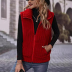 Women's Fluffy Plaid Vest with Pockets