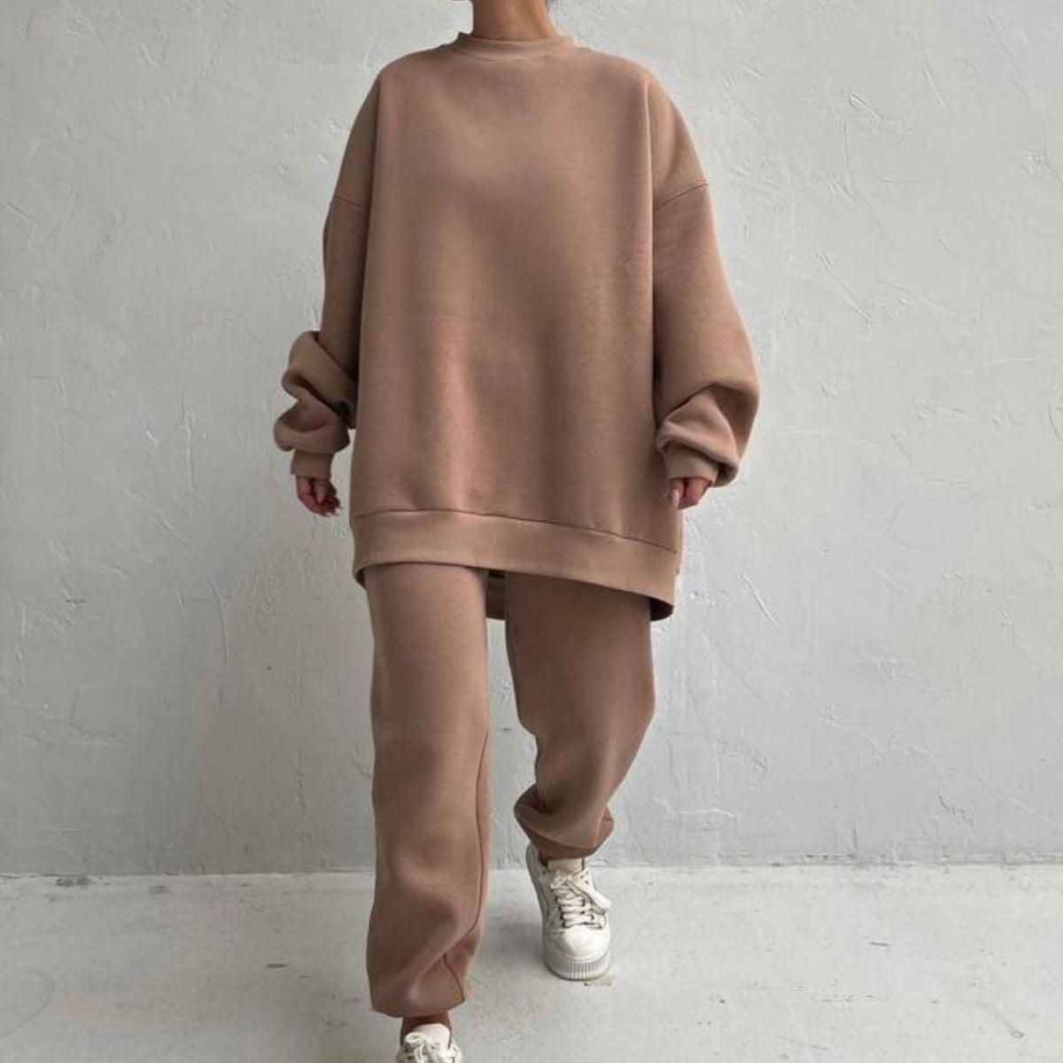 Women's Comfortable Oversized Loungewear Set with High Collar and Elastic Cuffs