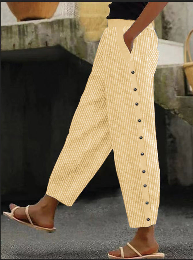 Women's High-Waisted Casual Trousers with Straight Leg and Buttons