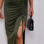 Women's Sleeveless Dress with Decorative Button Details and Ruching