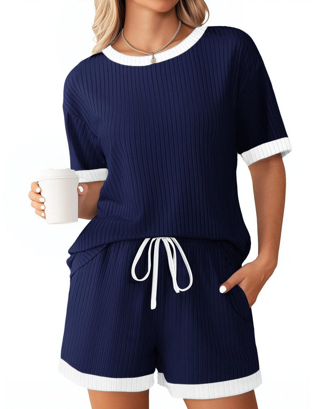 Women's Comfortable Leisure Set with Ribbed Texture and Elastic Waistband