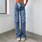 Women's Cargo Jeans with Pockets and Wide Leg