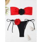 Women's Bandeau Bikini with Floral Detail and Adjustable Straps