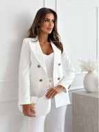 Women's Elegant Double-Breasted Blazer with Gold Buttons and Modern Fit