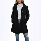 Elegant Wool Coat with High Collar and Practical Pockets