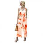 Casual Jumpsuit with Tie Belt and Button Placket