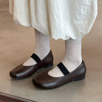 Women's Ballet Flats with Elastic Strap and Leather Surface
