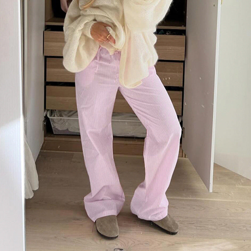 Women's Relaxed Cotton Pants with Light Stripe Pattern