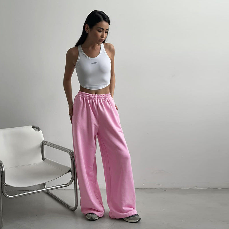 Women's Comfortable Casual Pants with Elastic Waistband and Wide Cut