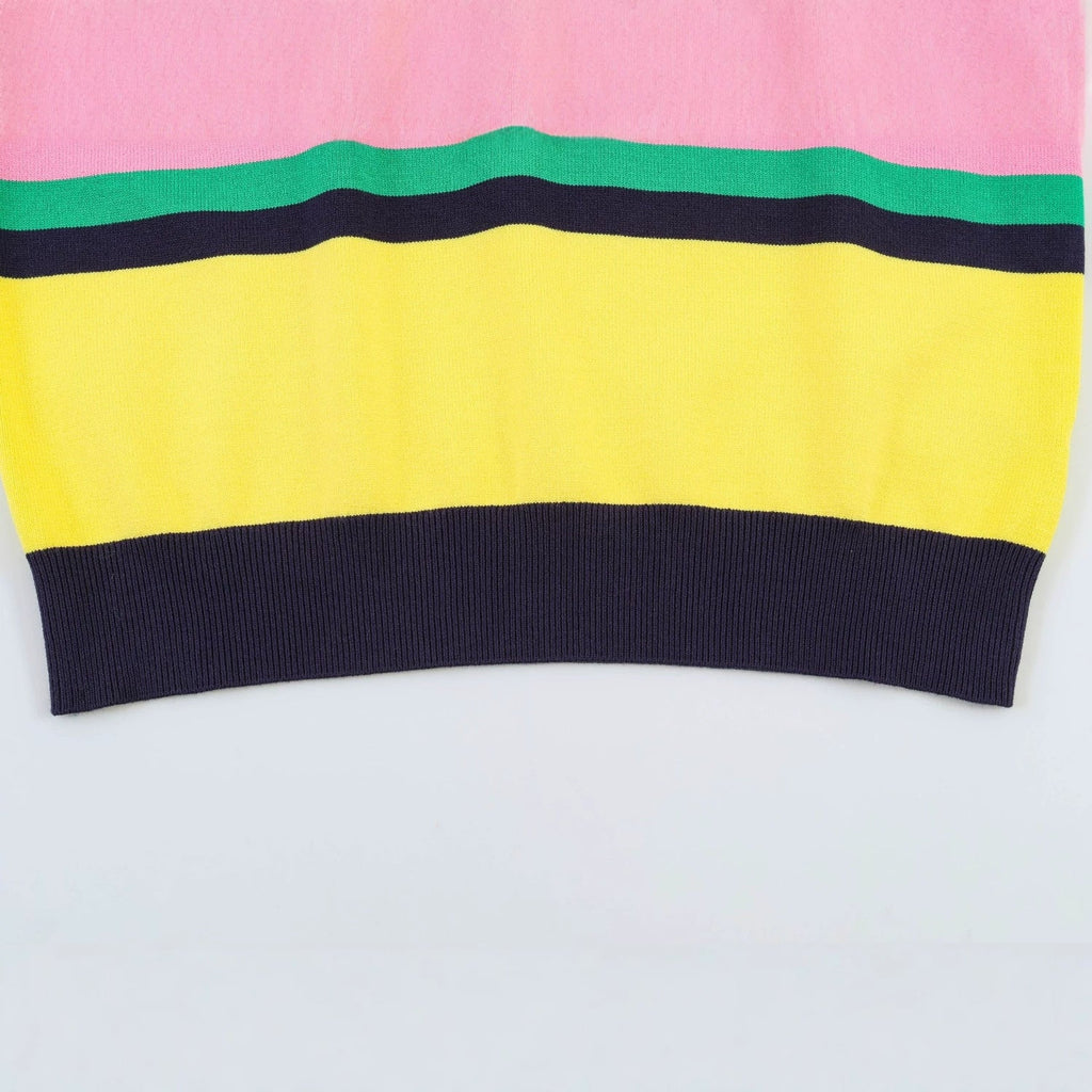 Women's Short-Sleeve Polo Shirt with Colorful Striped Pattern