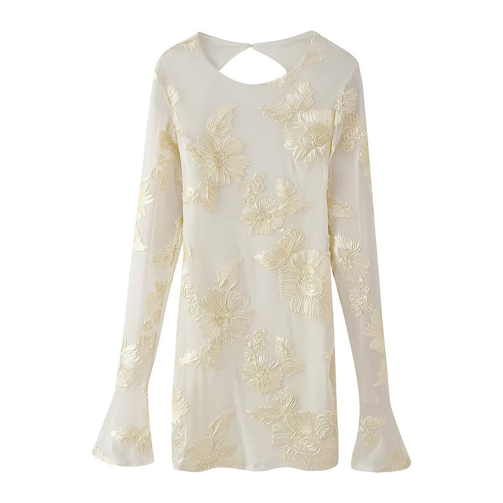 Women's Blouse Top with Floral Lace and Elegant Back Cutout