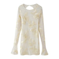 Women's Blouse Top with Floral Lace and Elegant Back Cutout