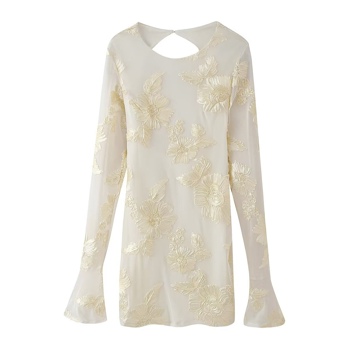Women's Blouse Top with Floral Lace and Elegant Back Cutout