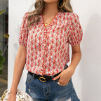 Women's Blouse with Ruffle Details and Floral Pattern