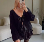 Women's Elegant Cardigan with Glittering Band Detail