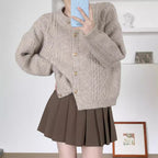 Women's Patterned Cardigan with Gold Buttons and Wide Cut