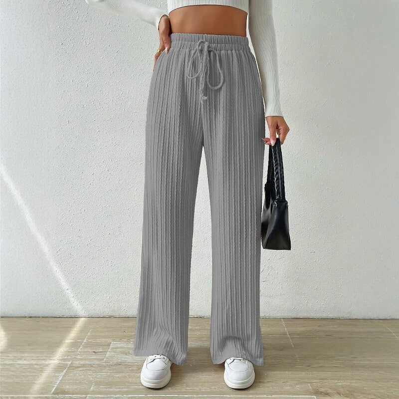 Women's Relaxed Knit Loungewear Set with High Waist and Wide Leg