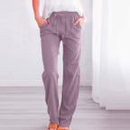 Women's Comfortable Linen Pants with Elastic Waist and Pockets