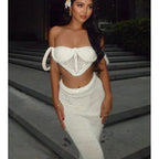 Women's Elegant Asymmetric Crochet Two-Piece Set