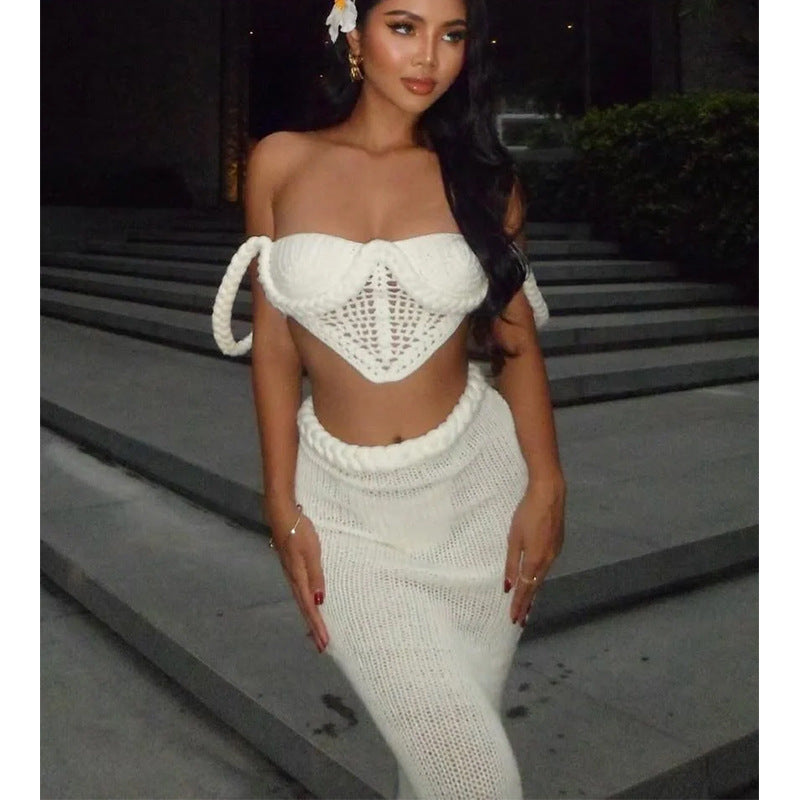 Women's Elegant Asymmetric Crochet Two-Piece Set