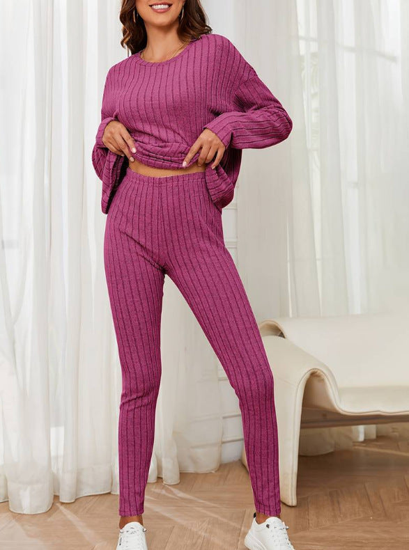 Women's Ribbed Loungewear Set with Wide Cut