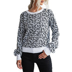 Women's Patterned Knit Sweater with Leopard Print
