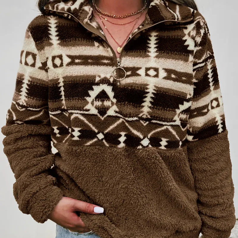 Women's Fleece Sweater with Aztec Pattern
