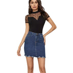 Women's Bodysuit with Sheer Polka Dots and High Neck