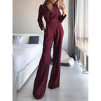 Elegant Jumpsuit with Long Legs and Classic Collar
