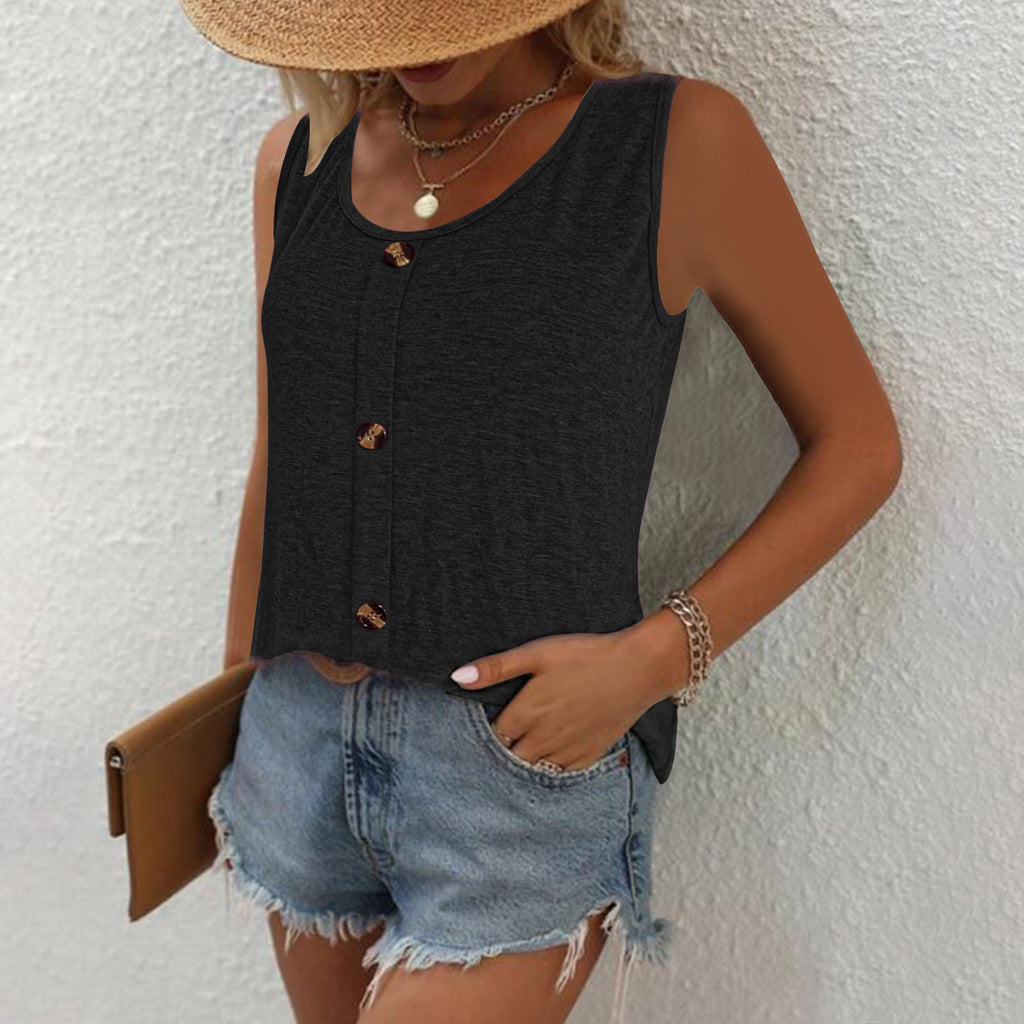 Sleeveless Top with Decorative Buttons and Relaxed Fit