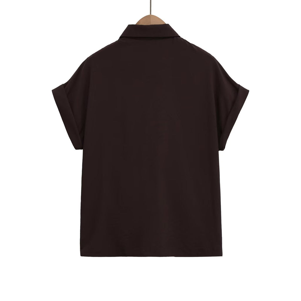 Women's Short-Sleeve Blouse with Knot Detail and Elegant Cut