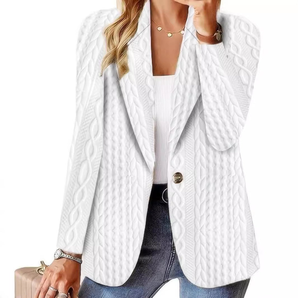 Elegant Knit Blazer Jacket with Cable Pattern