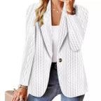 Elegant Knit Blazer Jacket with Cable Pattern