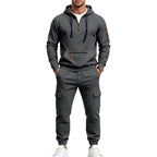 Men's Two-Piece Fleece Loungewear Set with Half-Zip Hoodie and Cargo Joggers