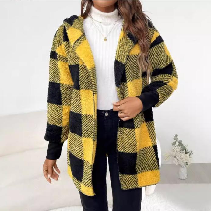 Women's Long Plaid Coat in Soft Material