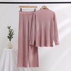 Women's Casual Knit Set with Stand-Up Collar and Button Details