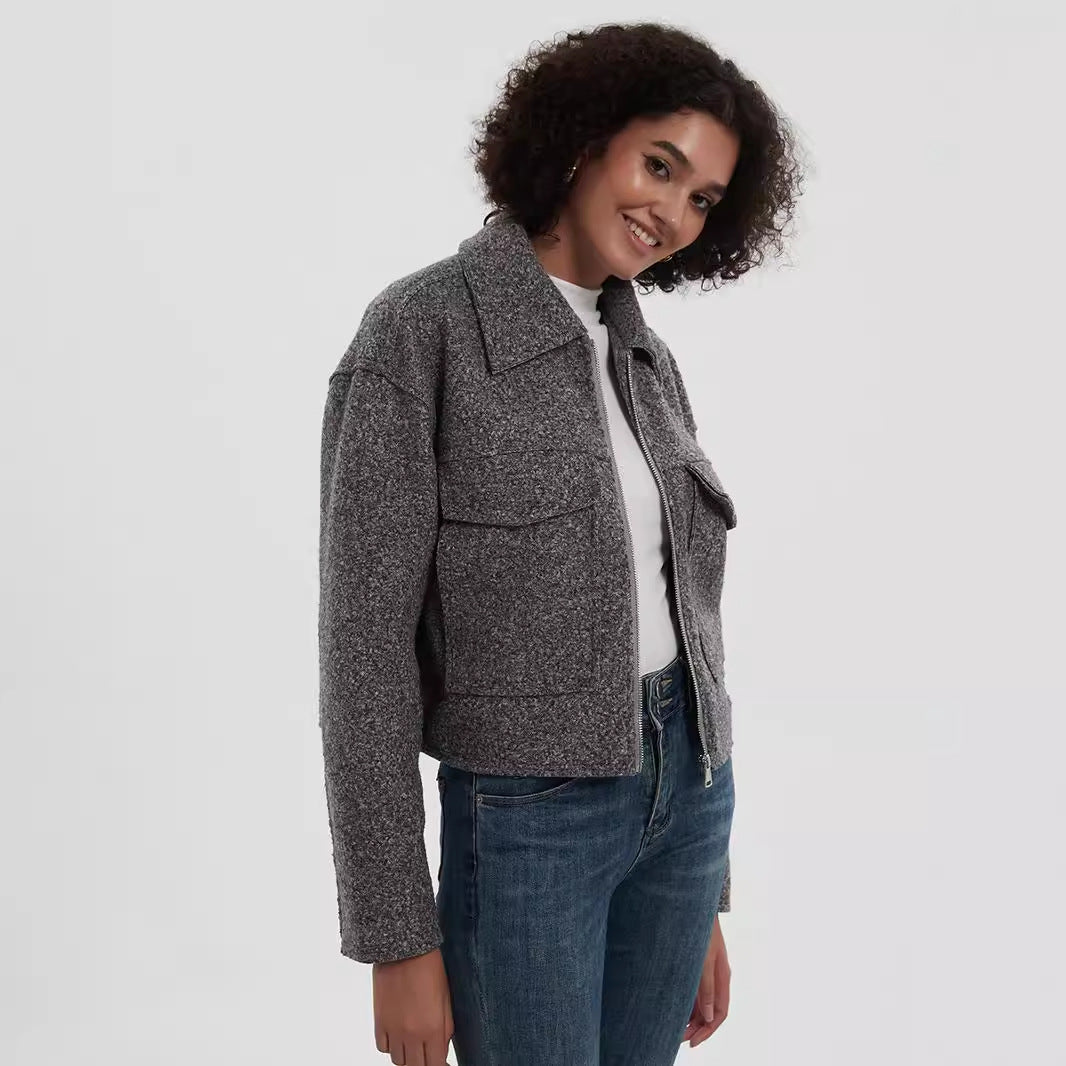 Women's Cropped Utility Jacket with Dual Chest Pockets