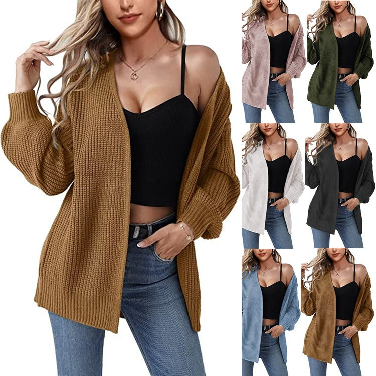 Women's Chunky Knit Cardigan with Open Front and Casual Cut